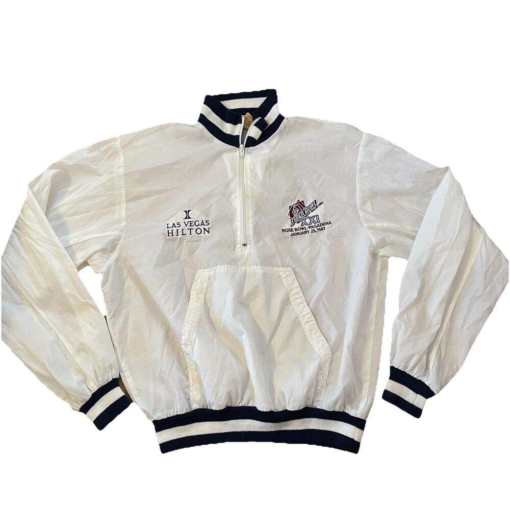 Vintage Logo 7 Super Bowl XXI 1987 STAFF Windbreaker Jacket White Large